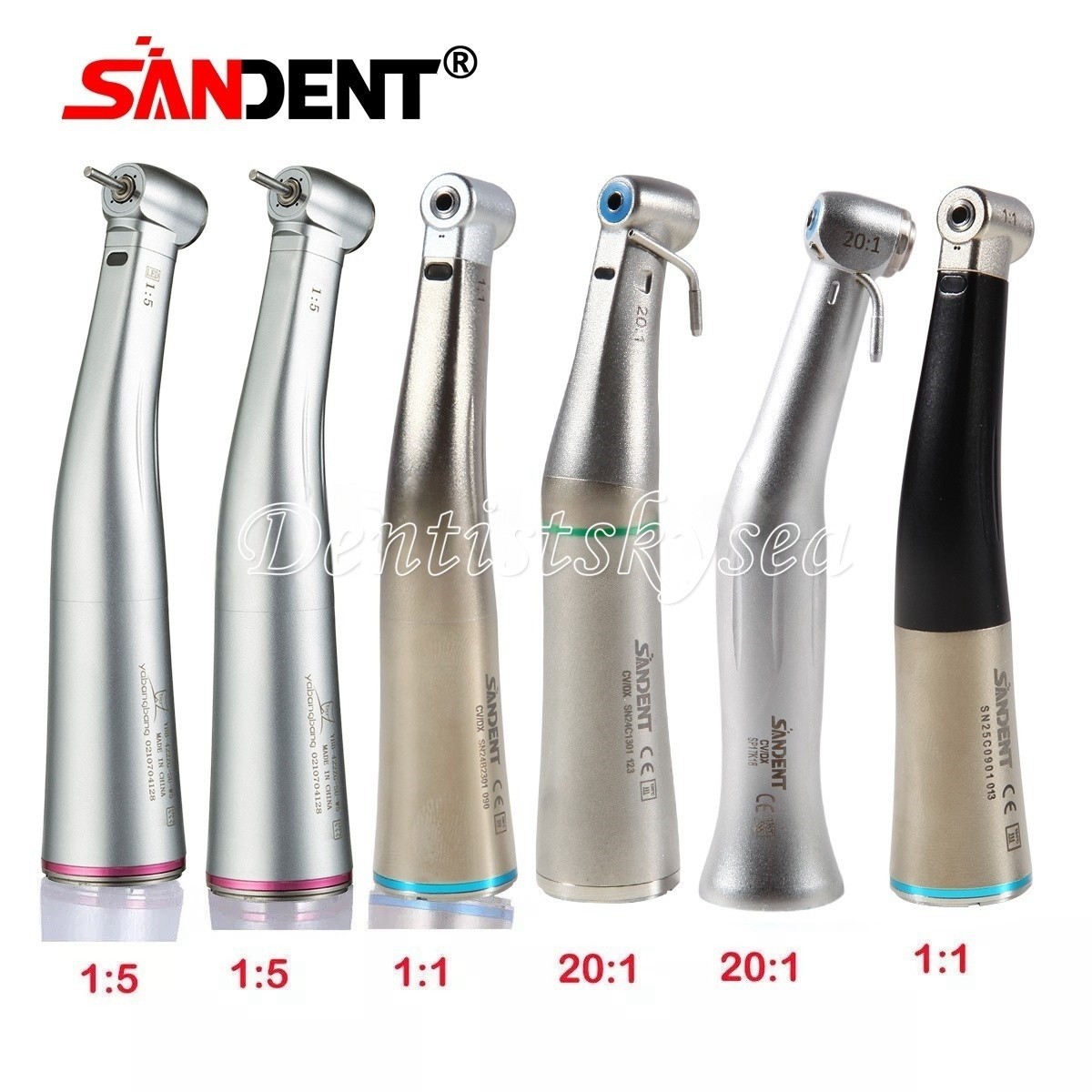 SANDENT Dental 1:1 /1:5 / 20:1 LED Optic Contra Angle Handpiece fit E-Type Motor