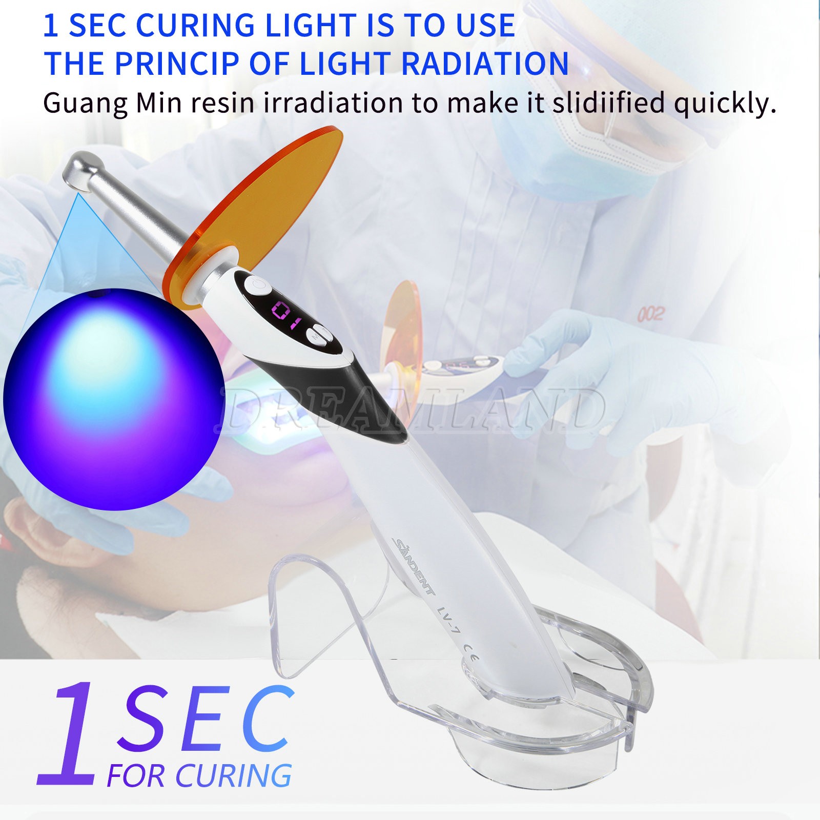 NEW 1S LED Dental Curing Light Lamp Cordless metal head 2300mw/cm2 black