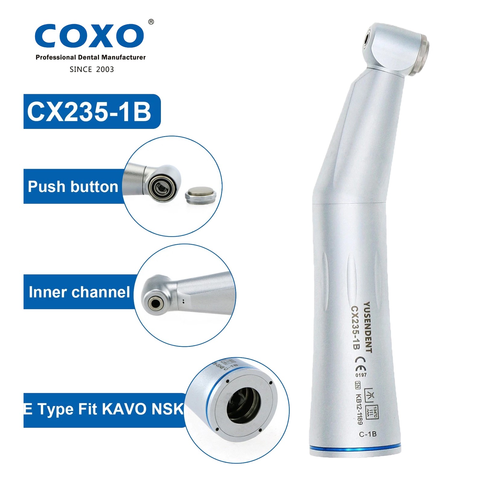 COXO Dental 1:1 Contra Angle Handpiece Fiber Optic LED Low Speed E Type KAVO NSK