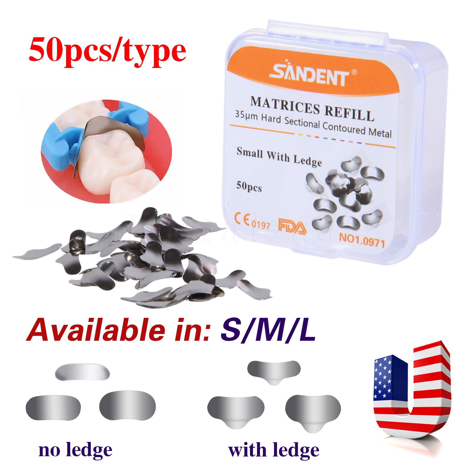 Dental Metal Matrices Matrix Band Sectional Contoured Refill S/M/L 50Pcs/1Pack