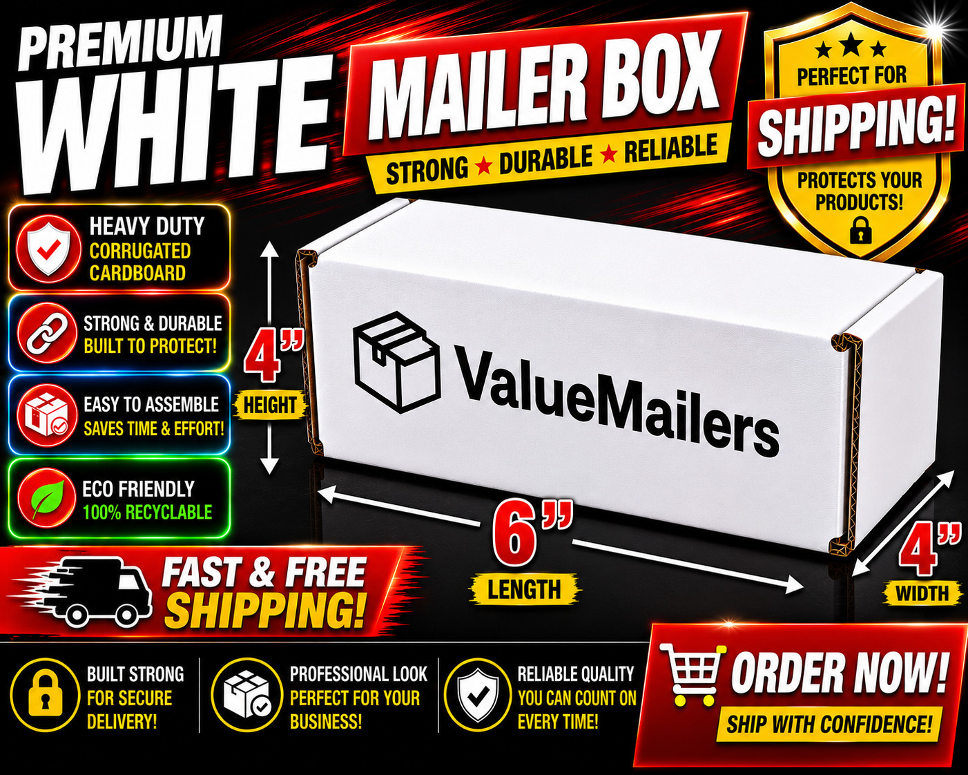 100 – 6 x 4 x 4 White Corrugated Shipping Mailer Packing Box Boxes