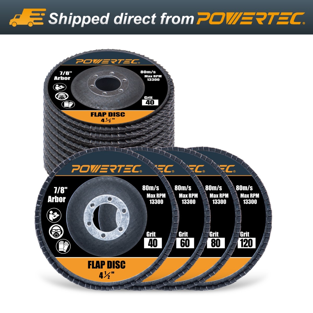 POWERTEC 4-1/2″ Zirconia Flap Discs for Angle Grinder 40/60/80/120 Assorted Grit