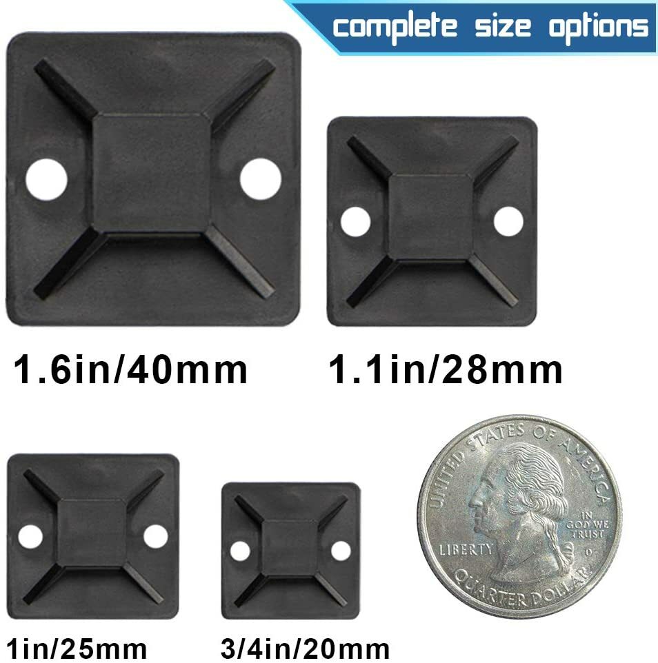 Self Adhesive Cable Tie Mounts 3M Strongly Adhesive Backed Zip Tie Base Holders