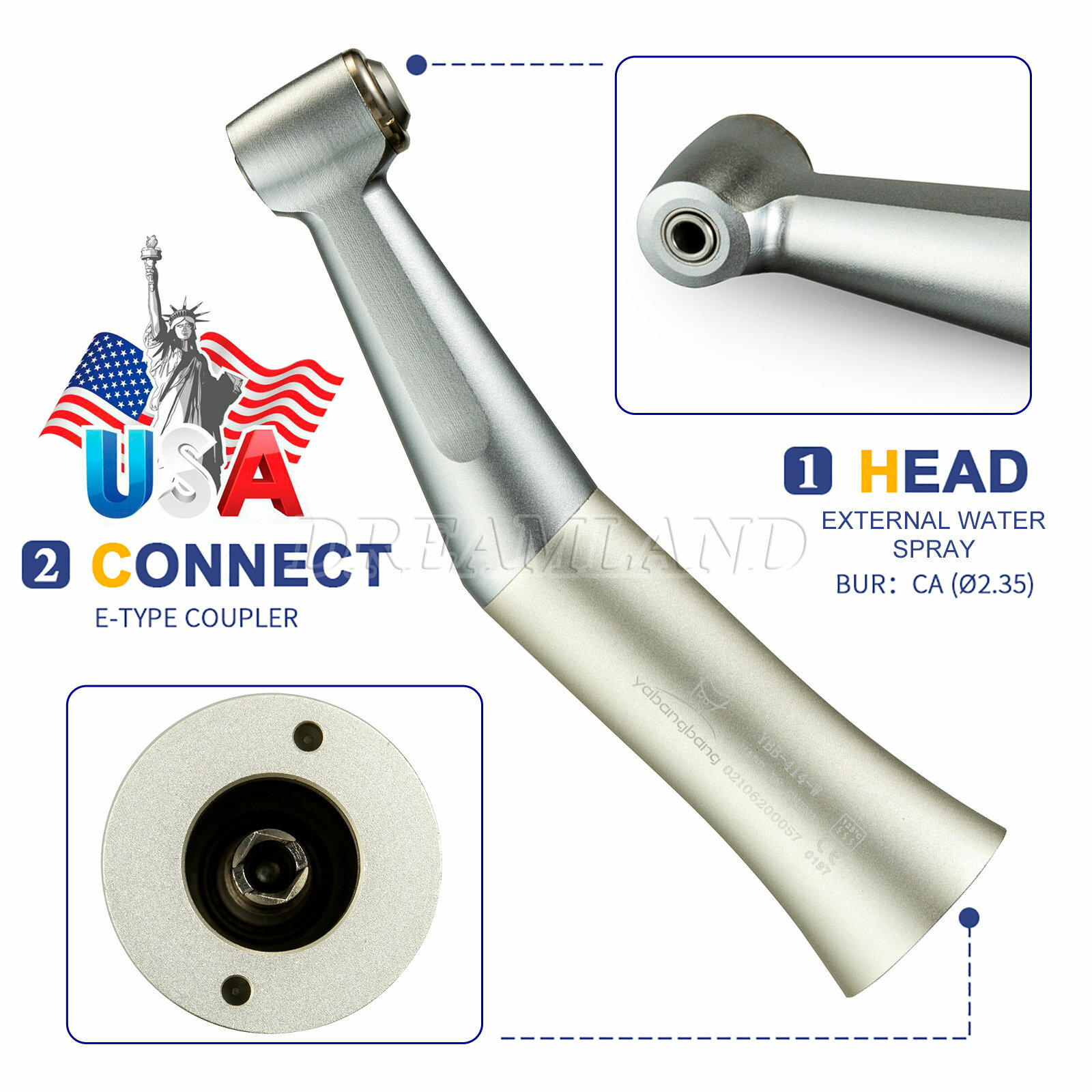 NSK type Dental Slow Low Speed Contra Angle CA2.35/FG1.6mm 2/4 Hole Air Motor