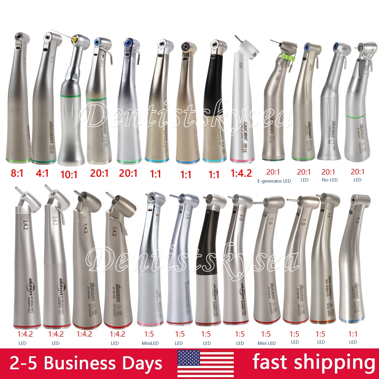 LED Dental Electric Handpiece 1:5 1:1 Contra Angle Fiber Optic High Speed