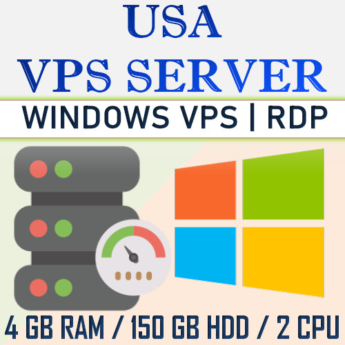USA Windows VPS RDP Server/ Windows VPS Hosting – 4GB RAM + 150GB HDD