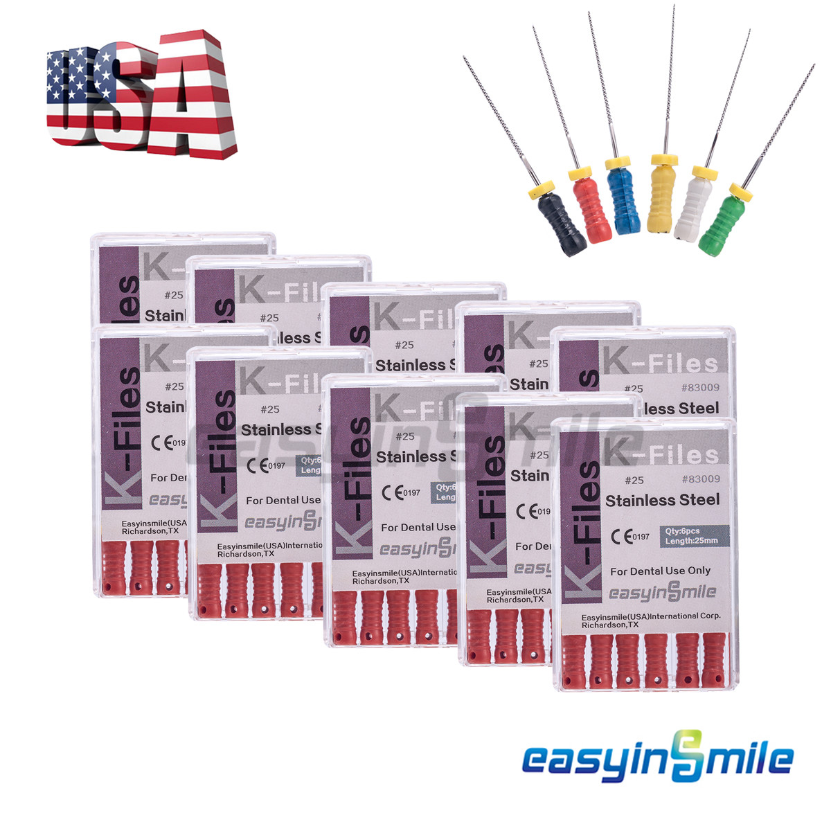 60pc Dental Endo K-files Root Canal File 25mm Hand Files Stainless Steel #6#8#10