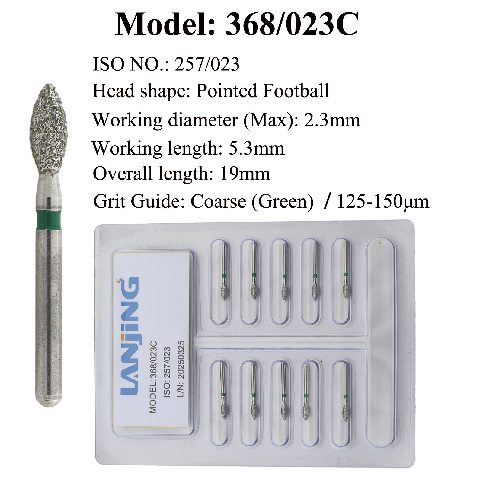 Dental Diamond Bur Football Egg 368/023F 379/023XF Super Fine Coarse FG Burs