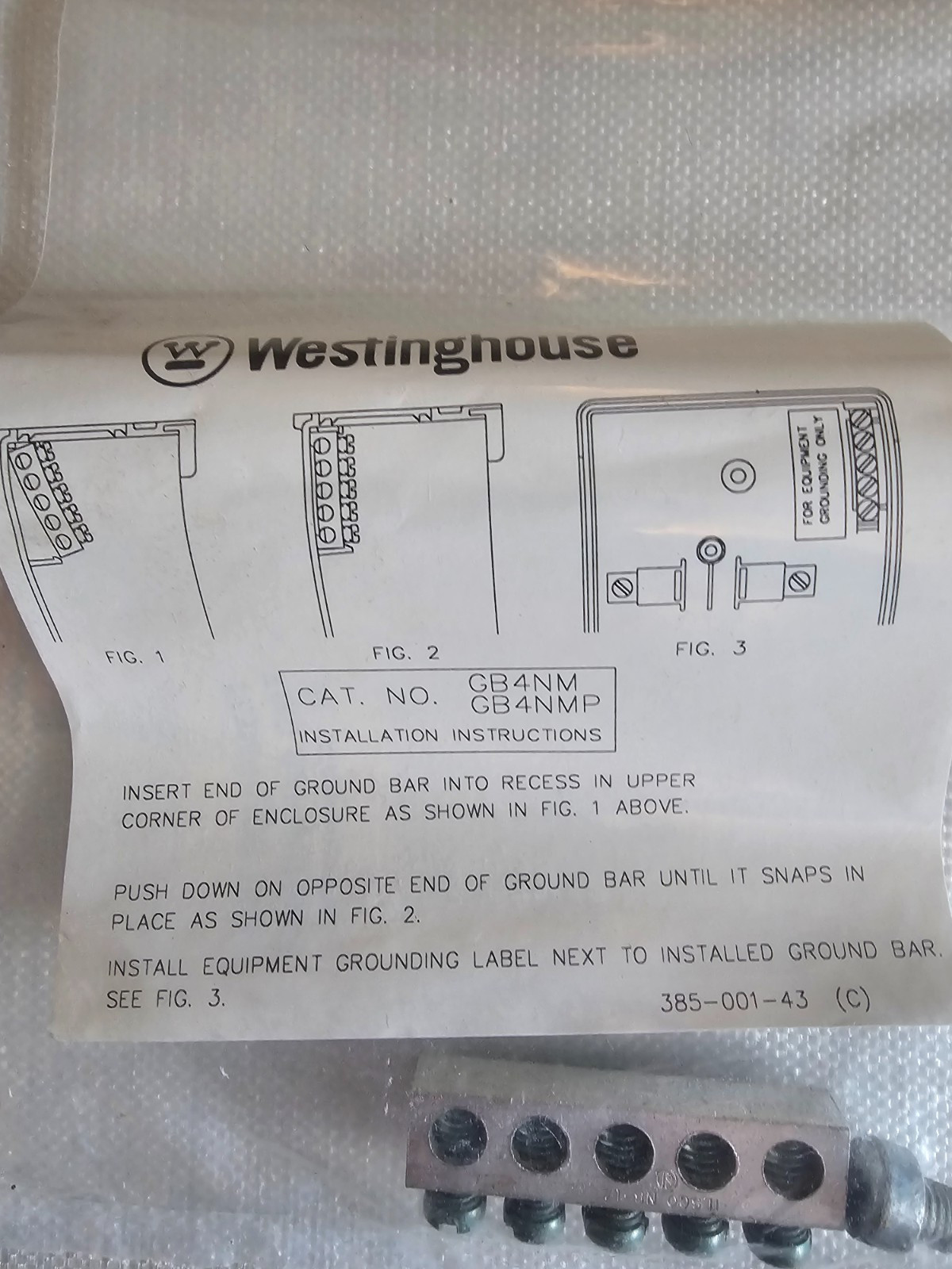 NEW NOS Westinghouse GB4NMP Ground Bar Kit EA