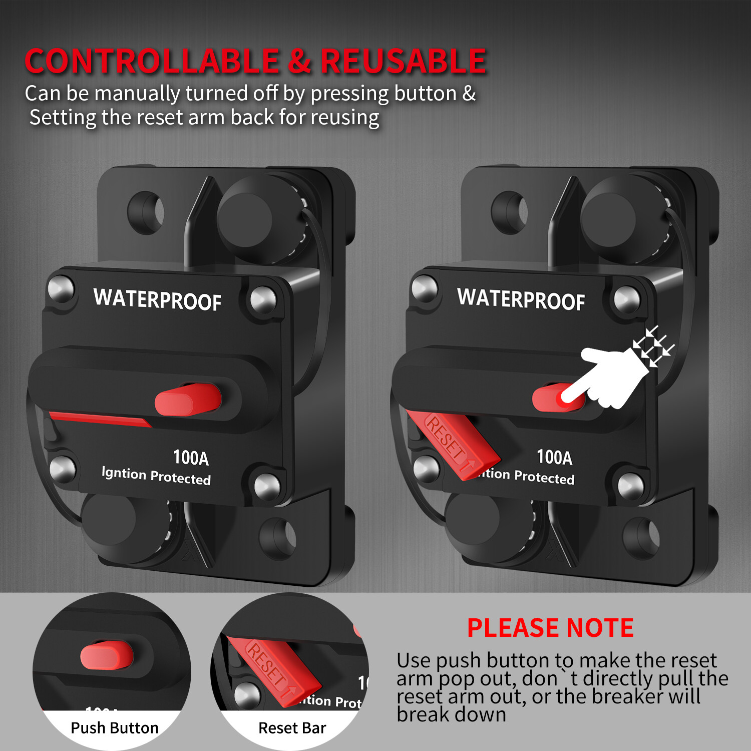Waterproof Car Circuit Breaker Fuse Reset 30-300 Amp 12V-48V DC Car Boat Auto