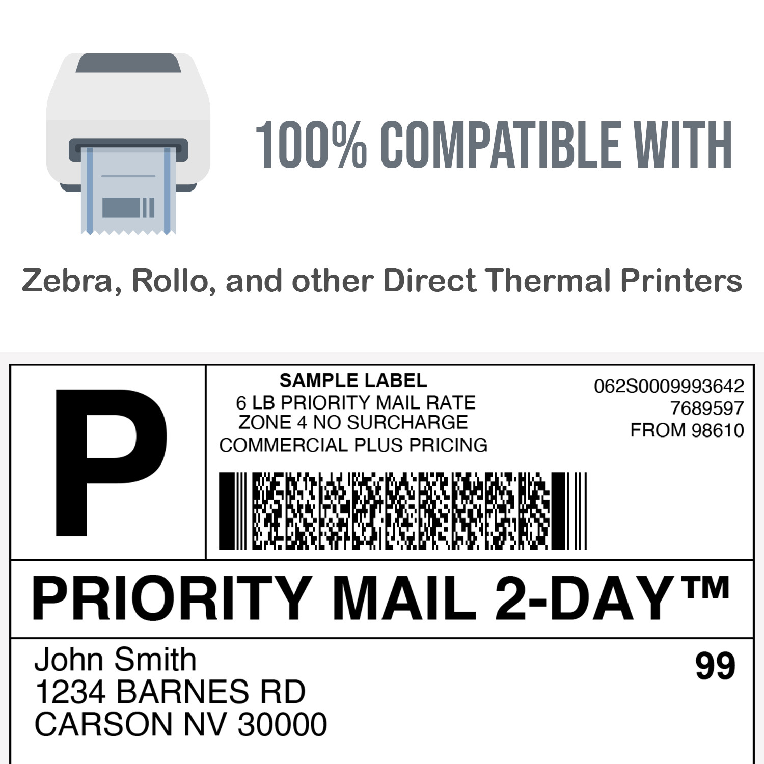 4000 Fanfold 4×6 Direct Thermal Labels Shipping / Barcode Labels Zebra UPS