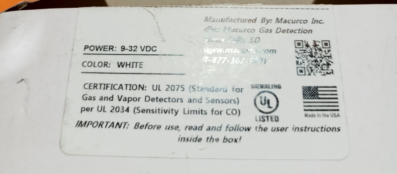 Macurco CM-E1 Gas Detection White