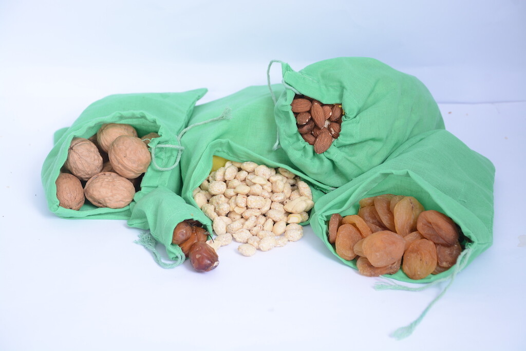6 x 8 Inches Cotton Single Drawstring Green Reusable Storage Cotton Muslin Bags