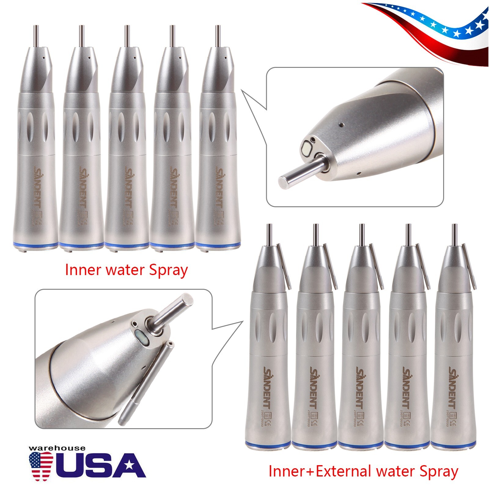 1-10*SANDENT Dental 1:1 Fiber Optic LED Surgical Straight Handpiece Nose Cone OR