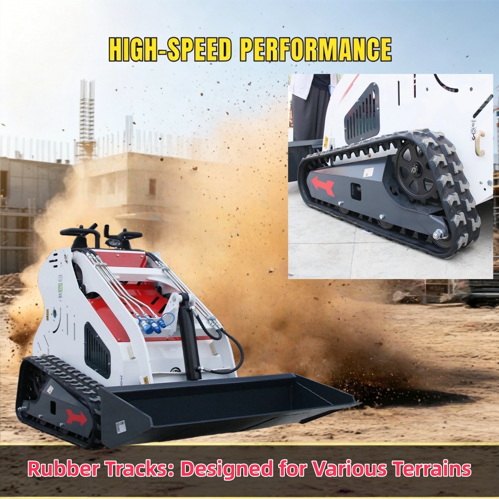 13.5HP Mini Track Skid Steer Loader, 2-Cylinder Gas Engine, USA Free Shipping
