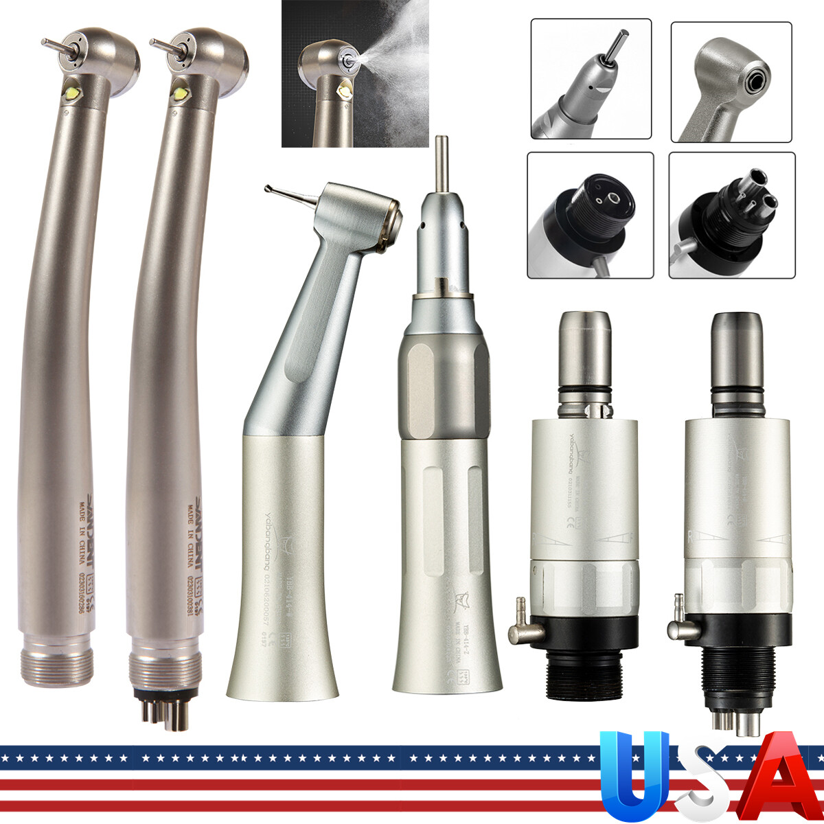 NSK Style Dental High/Low Speed Handpiece Kit E-generator LED Turbine 2/4Hole DM