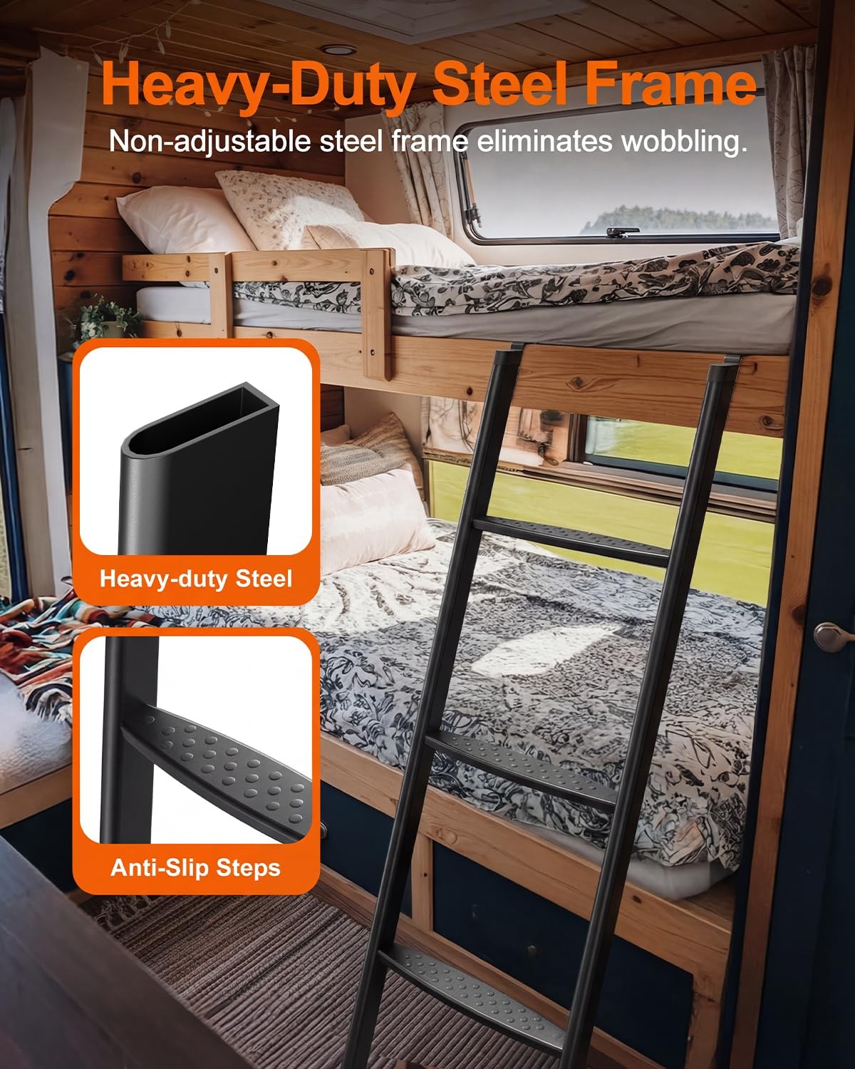 HeavyDuty 55Inch RV Bunk Bed Ladder, AntiSlip, 330 lbs Capacity, Extra Wide