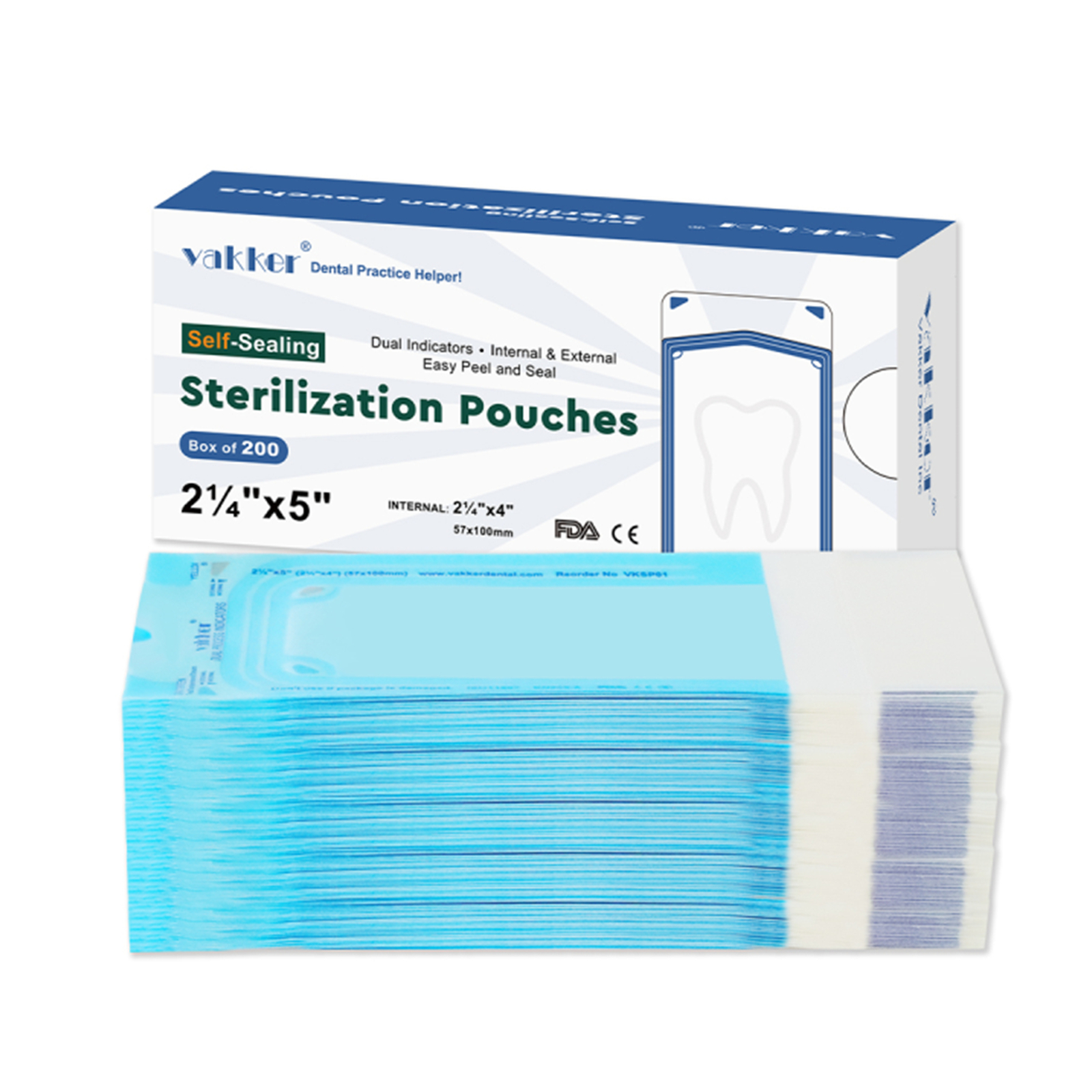 2000pc 2.25″ x 5″ Self Sealing Dental Sterilization Pouches Autoclave Bag