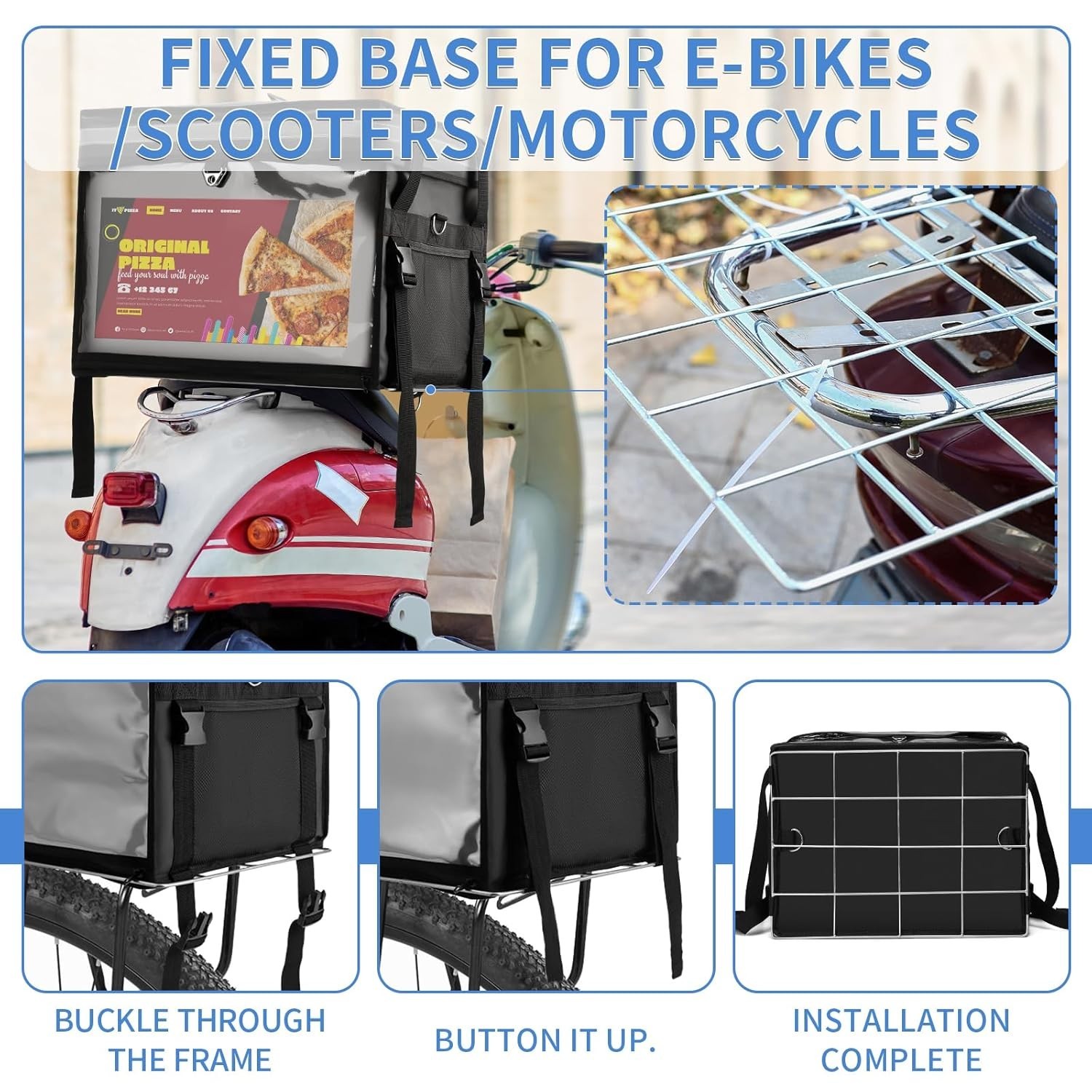 62L Insulated Food Delivery Bag for E-bikes/Scooters – Waterproof Carrier with