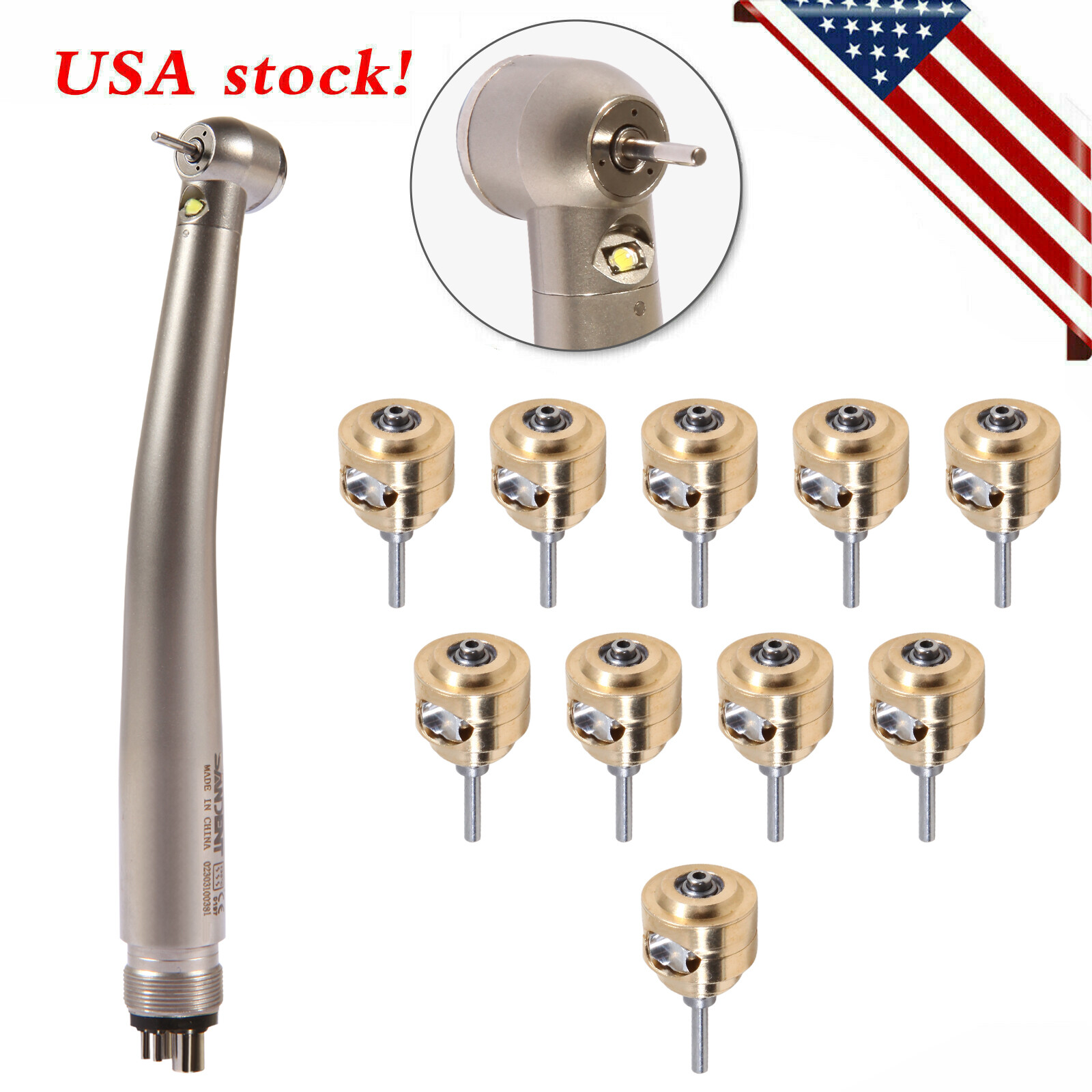 1-10pcs 4 Hole Dental LED High Speed Handpiece Turbine / Big Cartridge NSK Style