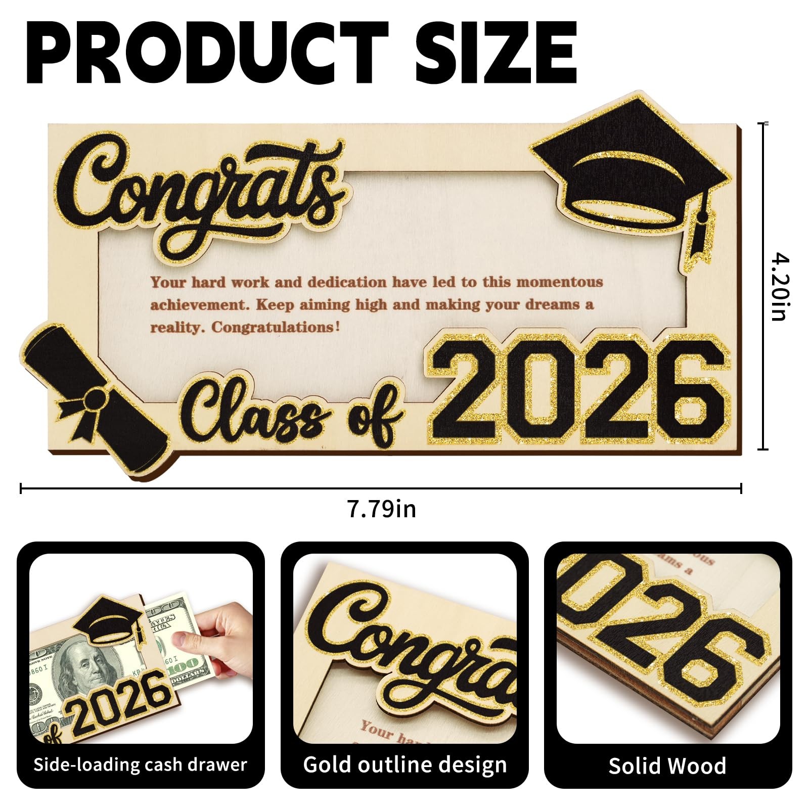 Graduation Gifts 2026 Money Holder for Her Him, Wooden Class of 2026 Graduation