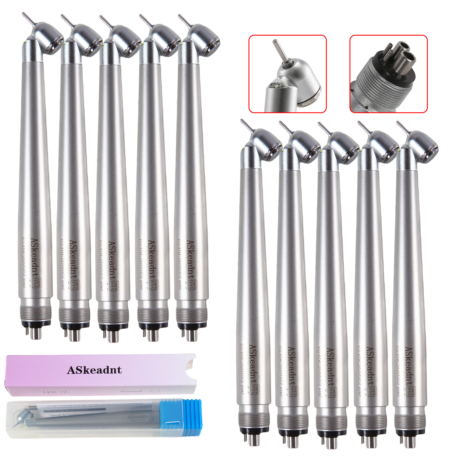 1-10 PCS Dental 45° Degree LED E-generator High Speed Handpiece Turbine 4 Hole