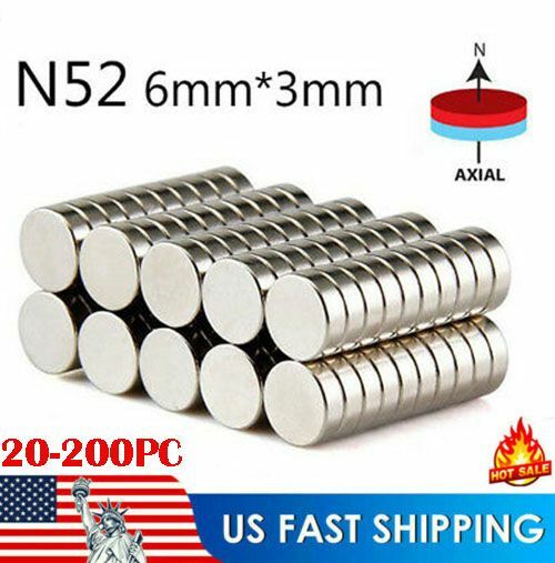 20/50/100/200PC N52 6mm x 3mm 1/4″x1/8″ Strong Disc Rare Earth Neodymium Magnet