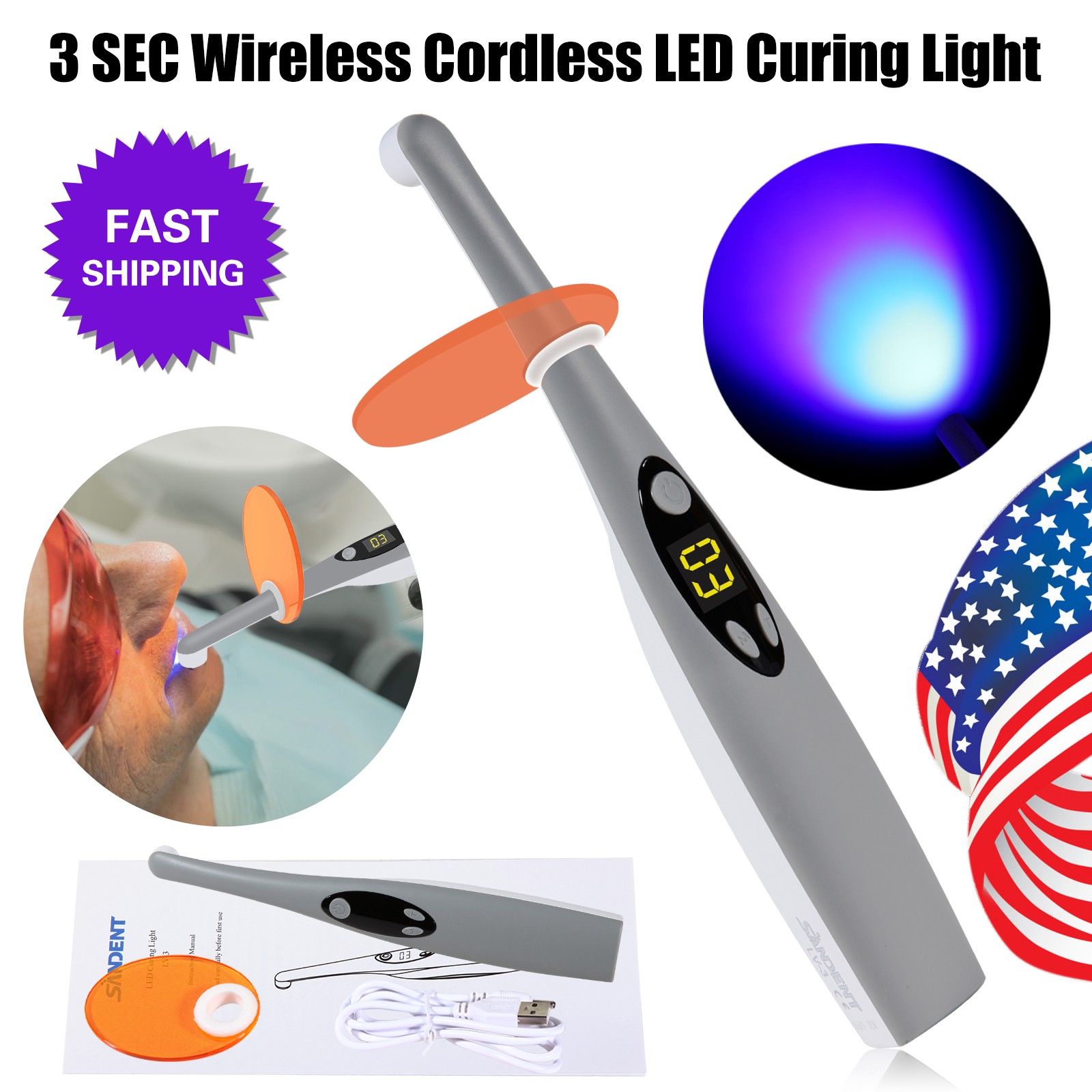 Dental Cordless Led Curing Light 3 Second iLED Cure Lamp Woodpecker DTE Style