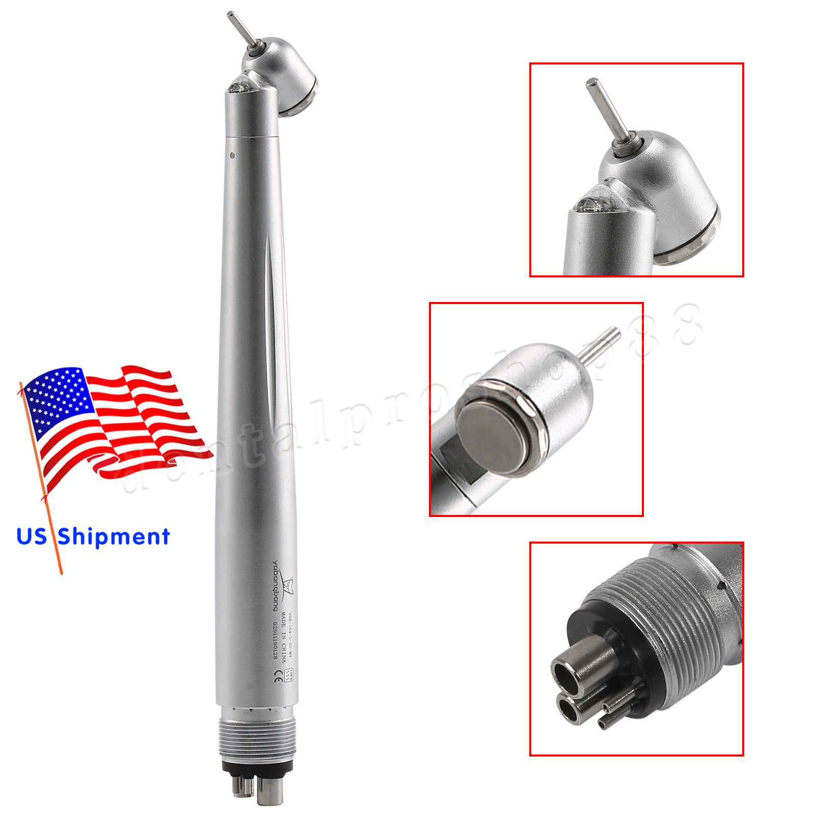 LED Dental Surgical Handpiece 45° Angle 4 Hole Midwest Rear Exhaust Impact Air