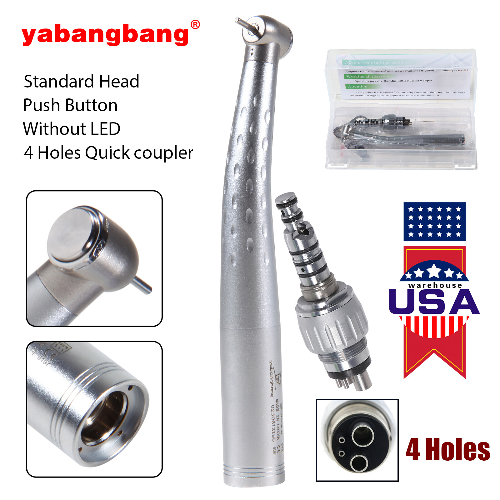 USA Dental High Speed Turbine Handpiece Standard Head w/ 4Hole Quick Coupler GB4