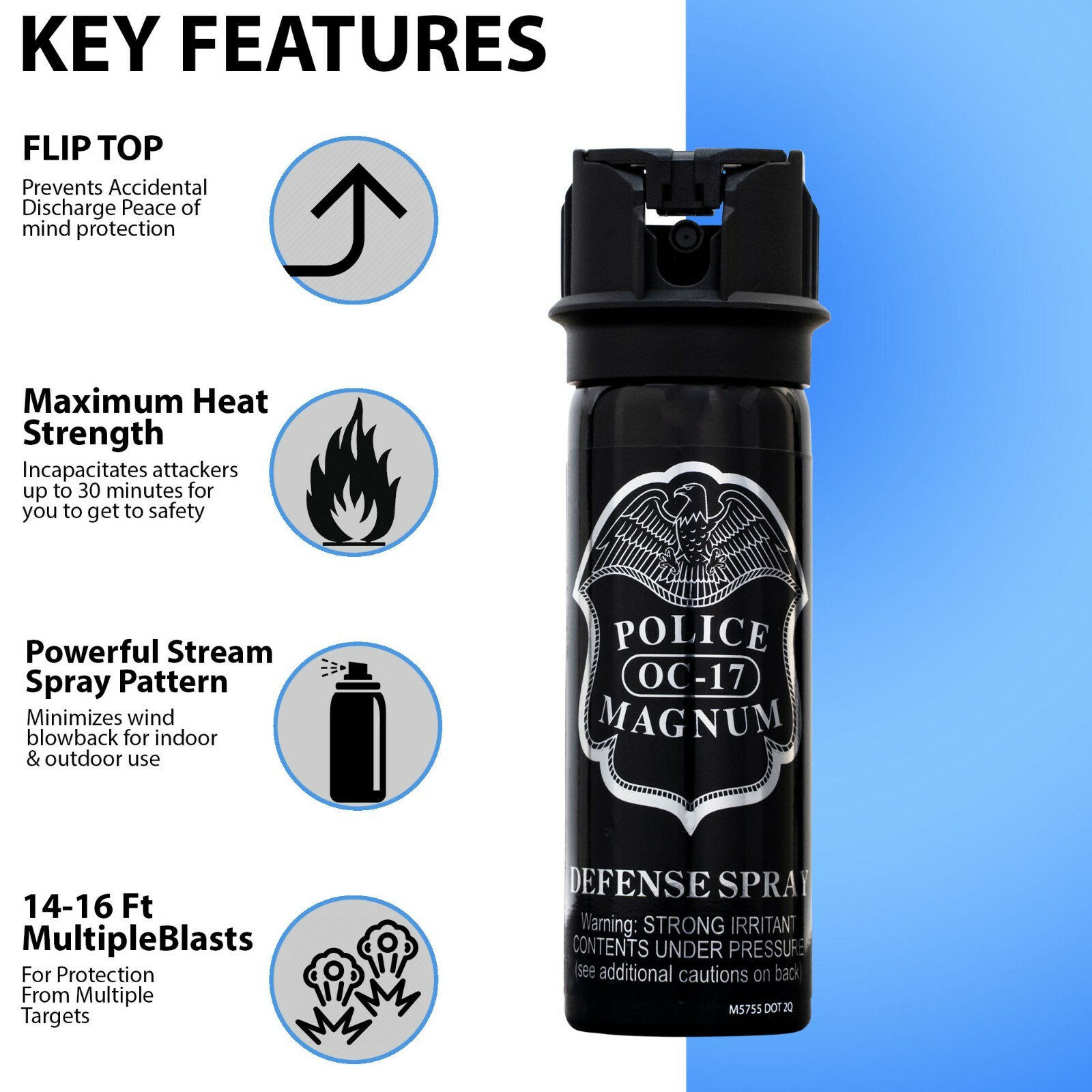 4 POLICE MAGNUM Pepper Spray 3oz Safety Flip Top Stream Self Defense Protection