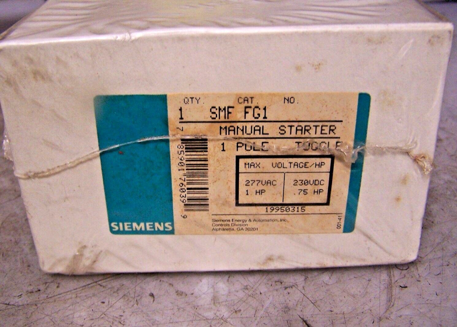 3) NEW SIEMENS SMF FG1 MANUAL STARTER 1P TOGGLE 277VAC 1HP 230VDC 75HP LOT OF 3