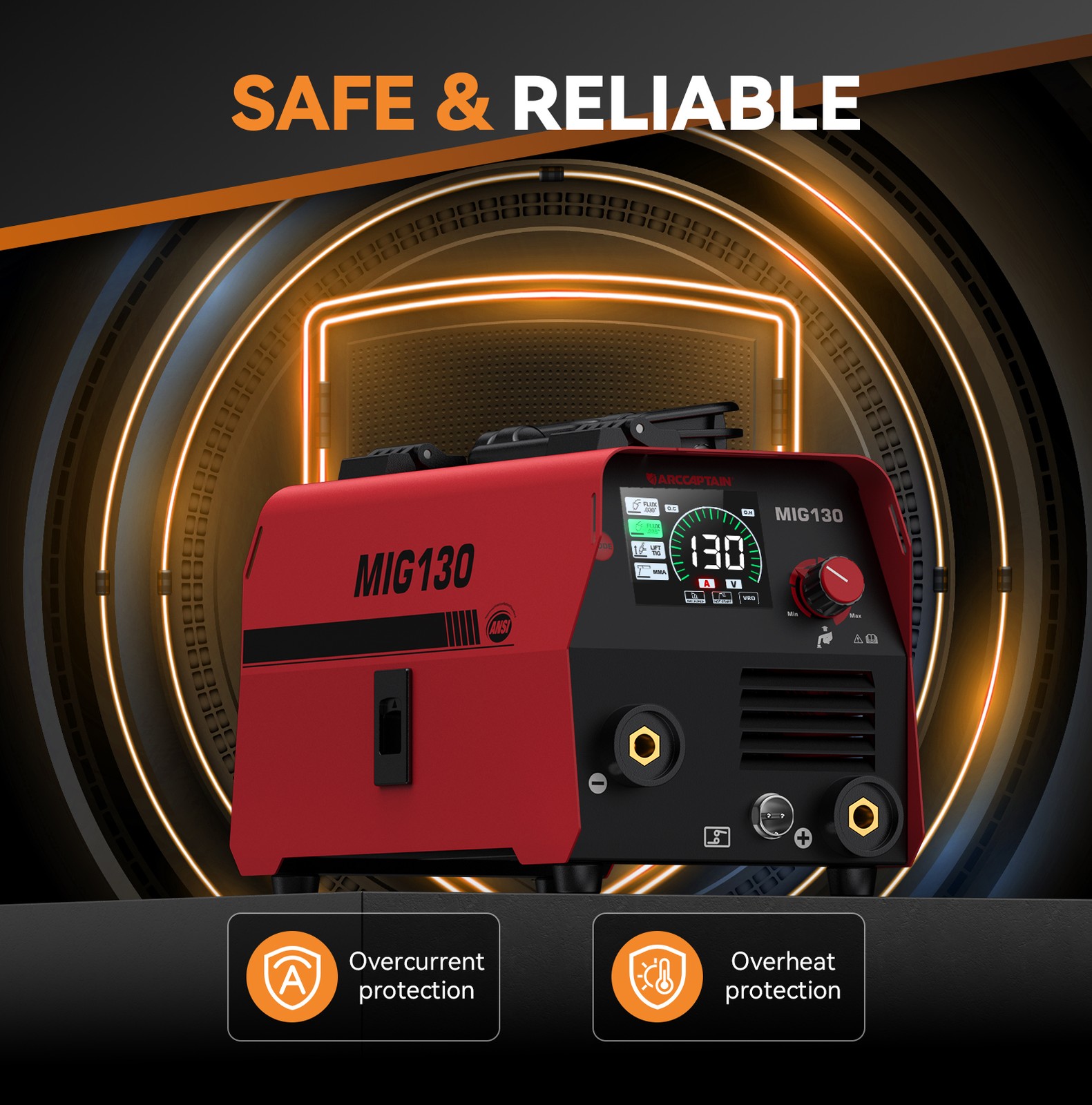ARCCAPTAIN 3 in 1 MIG Welder 130Amp Flux Core Mig/Lift TIG/MMA Gasless Digital?
