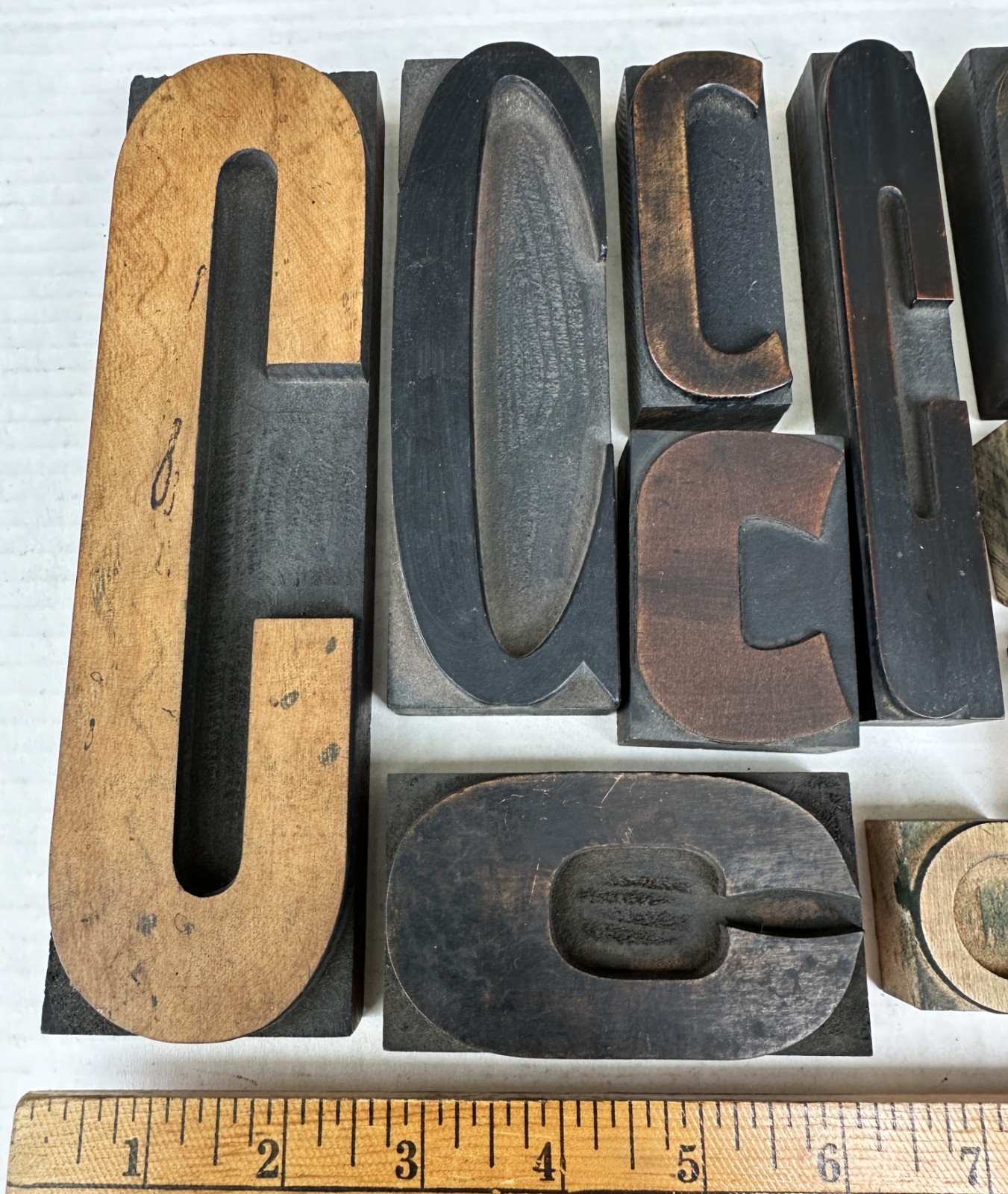 Vintage Letter C Letterpress Type Set Wood Print Blocks Lot of 15 Largest 8″