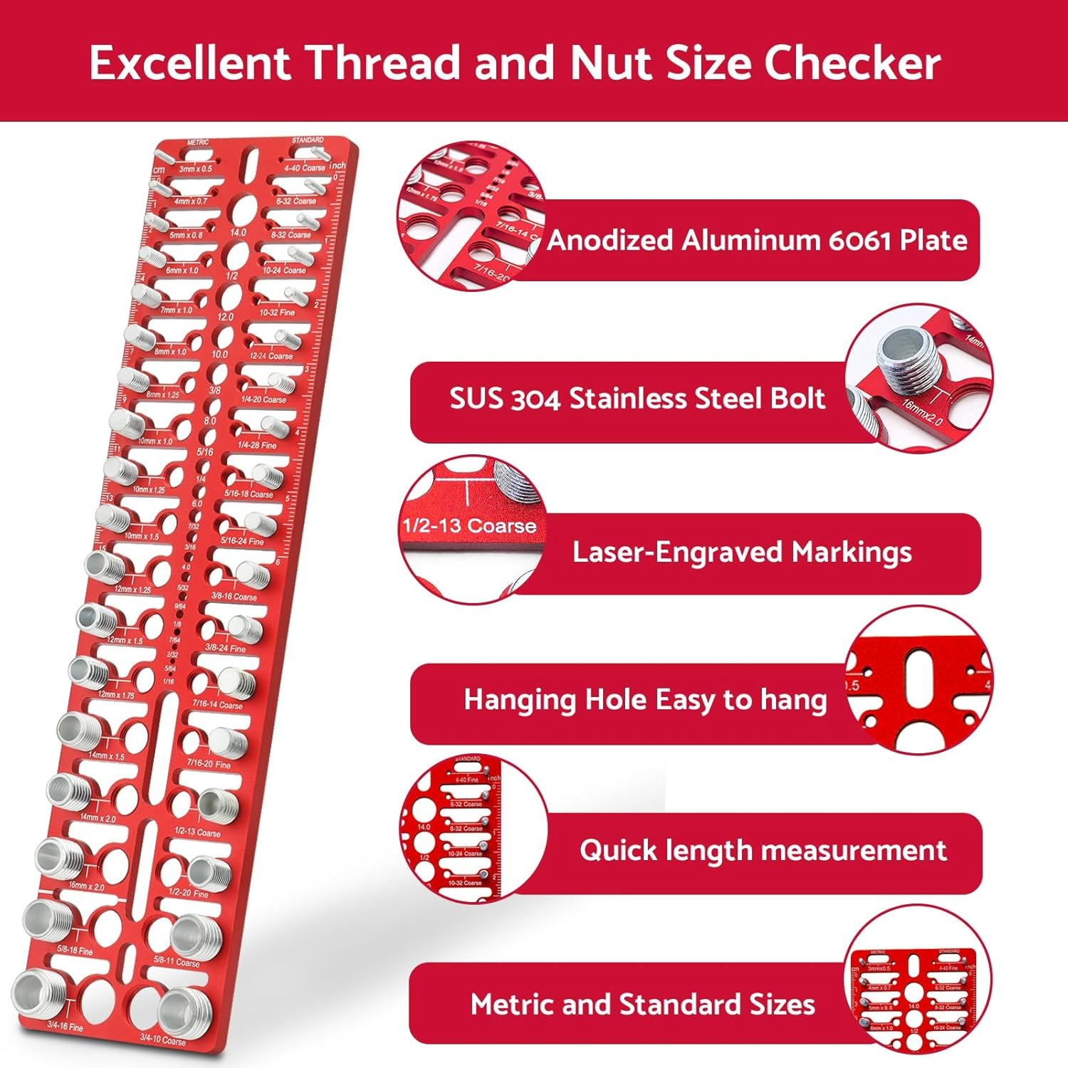 55 Nut and Bolt Thread Checker and Metric Bolt and Nut Identifier