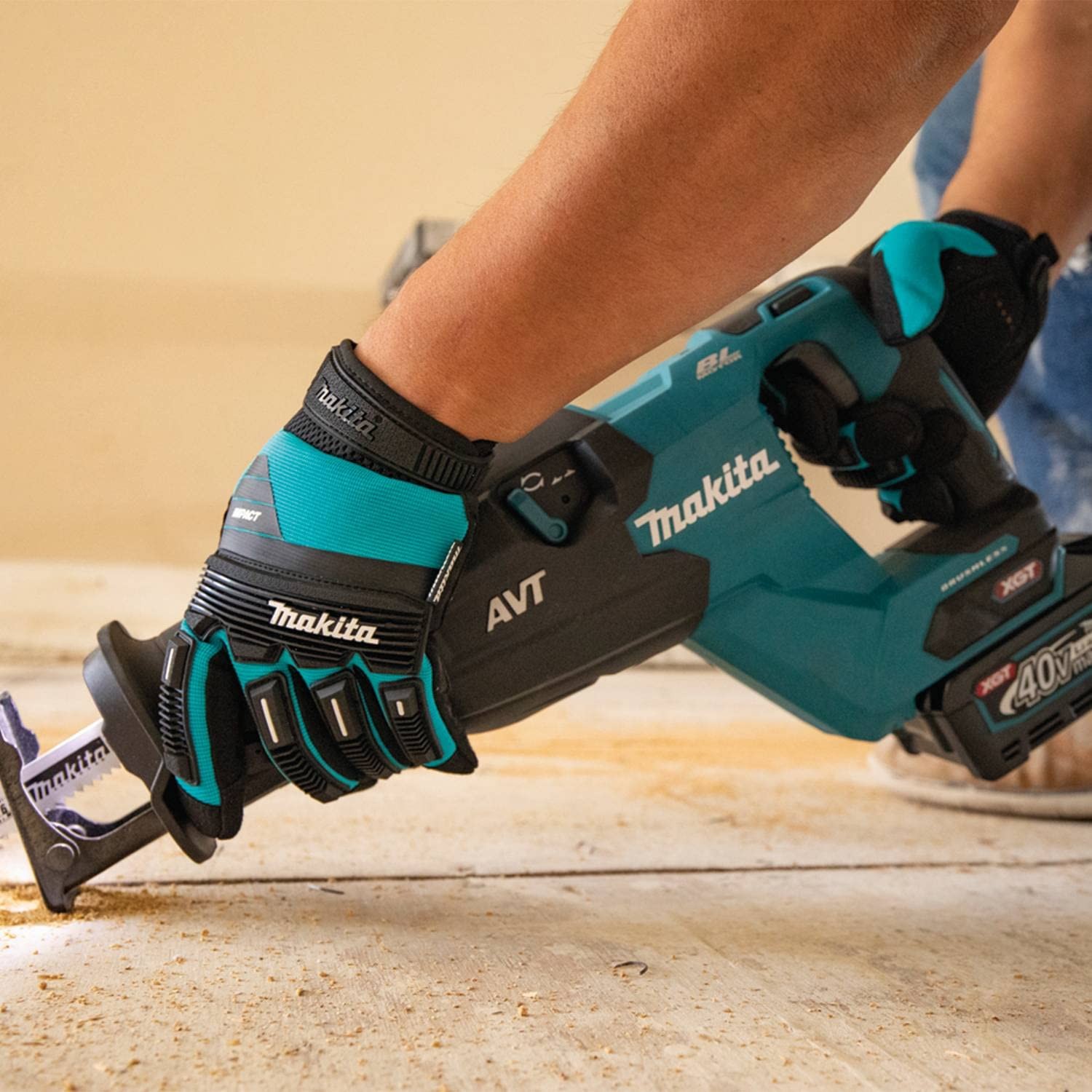 Makita 1-Pr/Size-XL Unisex T-04260 Advanced Impact Demolition Gloves, Teal/Black