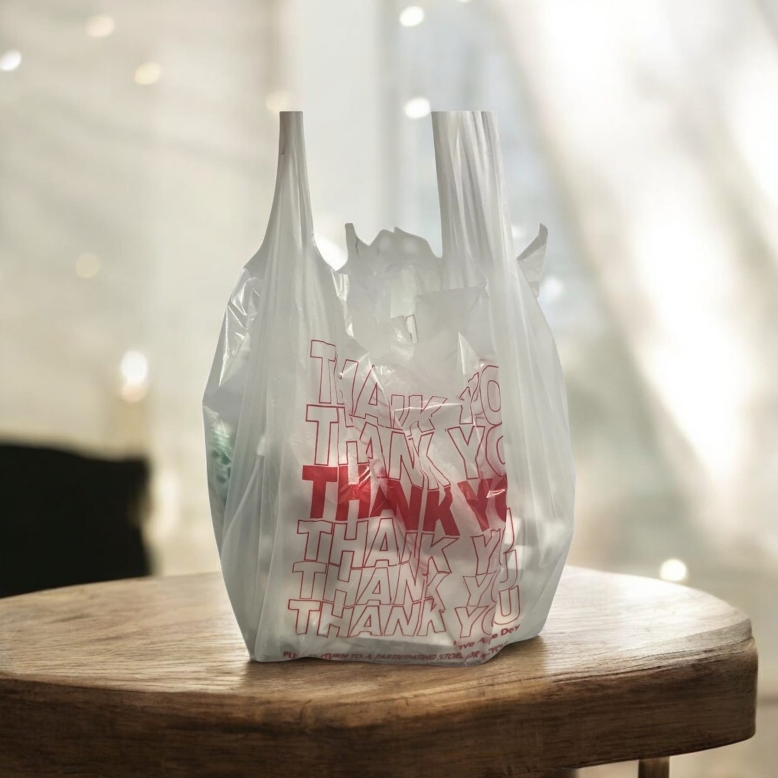 Thank You T-Shirt Carry-Out Bags Disposable Plastic Bags with Handles 1/6 Barrel