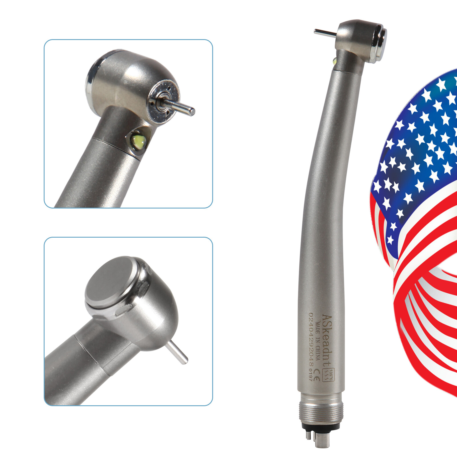Dental LED E-generator Fiber Optic High Speed Handpiece 4Hole Fit FG1.6mm Burs