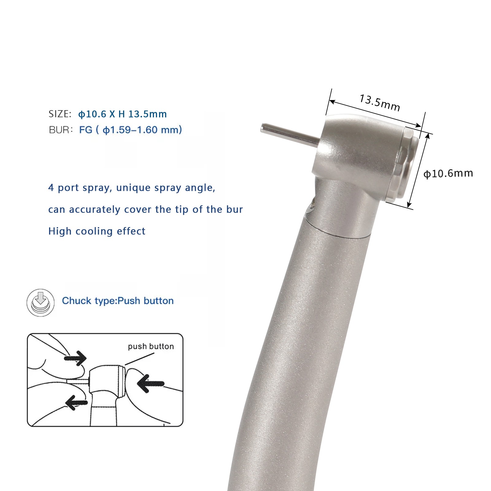 LED E-generator Fiber Optic 4 Water Spray Handpiece 4H Standard Head Dental