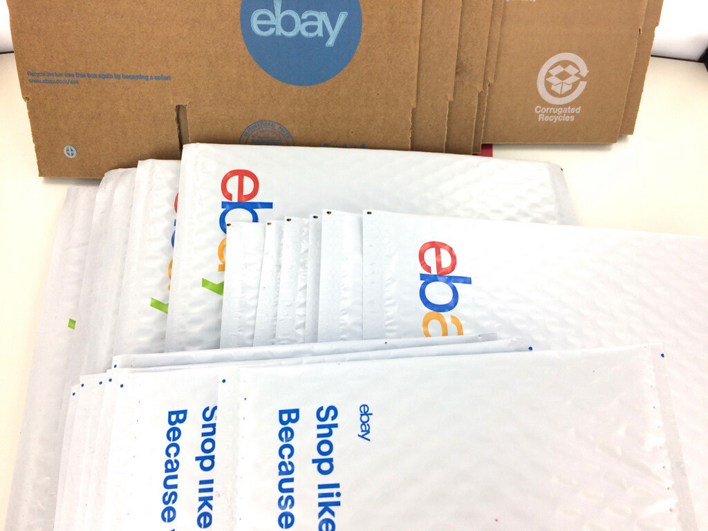 Ebay Branded Shipping Supplies Kit Lot Boxes Padded Envelopes Tape Tissue +