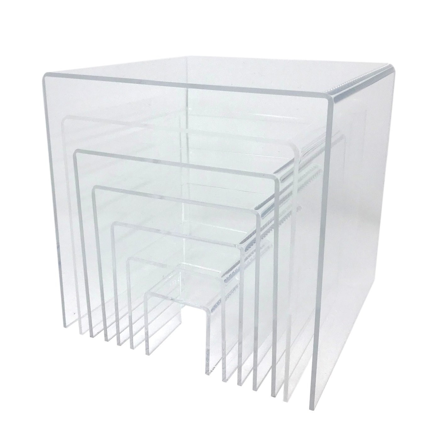 Clear Acrylic 3-Sided Square Riser Displays – Select Sizes Available