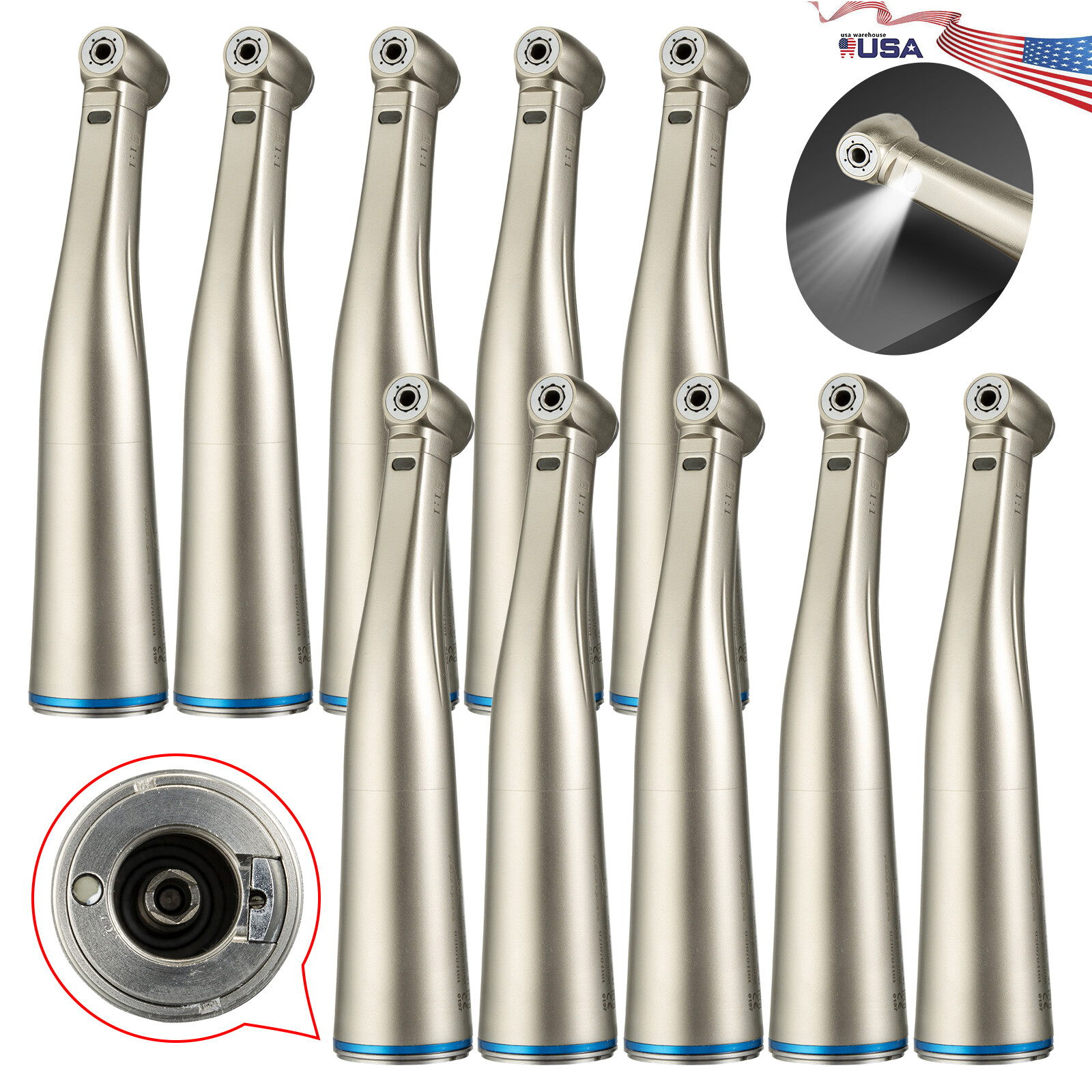 USA Dental 1:1 Fiber Optic LED Contra Angle Handpiece for NSK Electric Motor