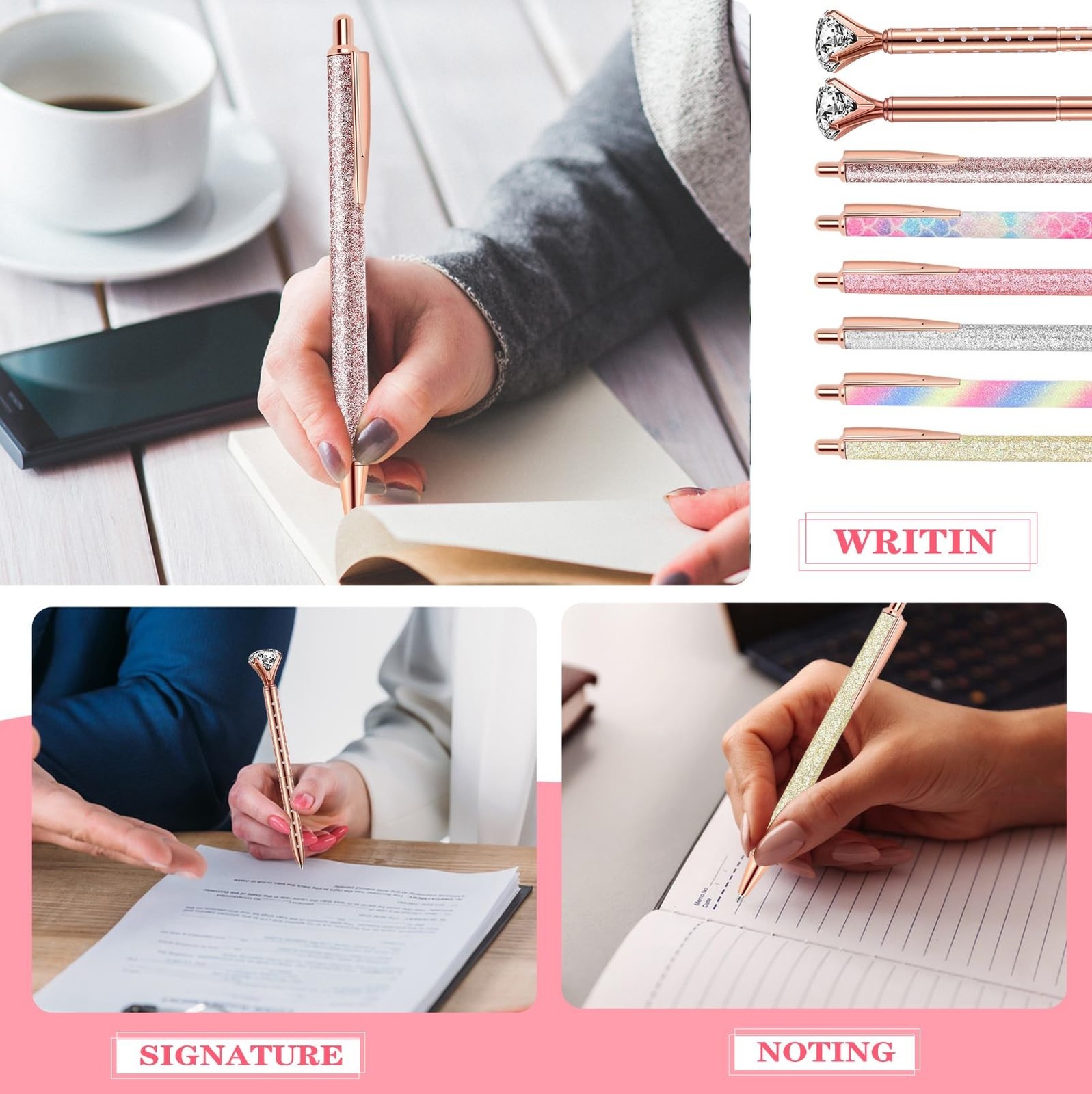 Pen Gifts for Women, 8 Pcs Unique Metal Bling Ballpoint Pens with Black Ink O…