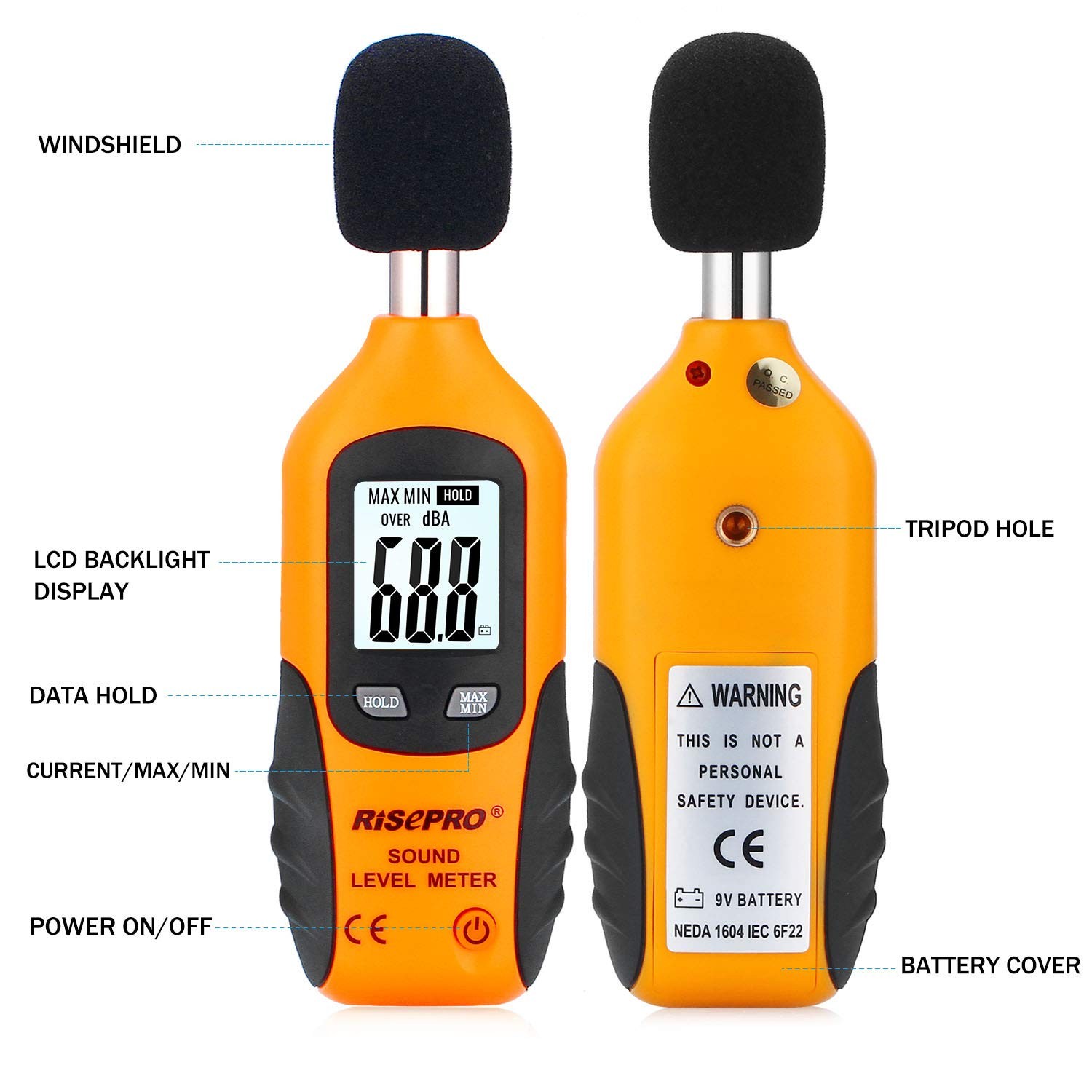 Decibel Meter, RISEPRO® Digital Sound Level Meter 30 – 130 dB Small, Black