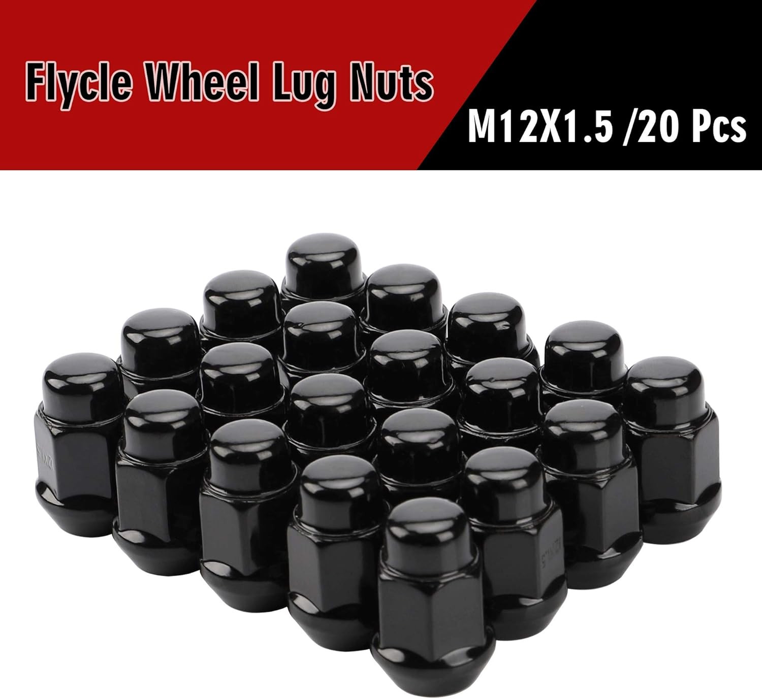 20PCS 1.4″ 12X1.5 Closed End Bulge Acorn Black Lug Nuts – Cone Seat 19Mm Hex