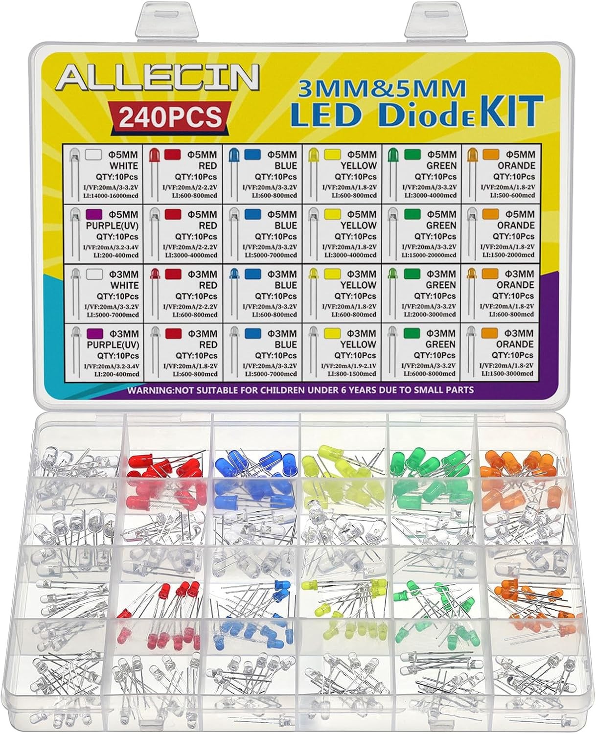 Multicolor LED Kit 5MM 3MM White Red Blue Yellow Green Orange Purple Round Lamp