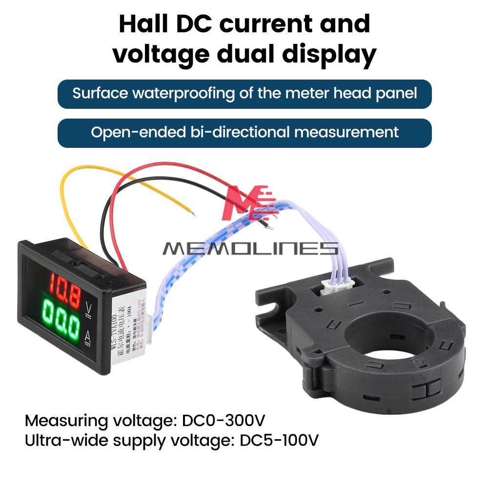 DC0-300V 50/100/200/400A Digital Current Voltage Meter Hall Ammeter Voltmeter