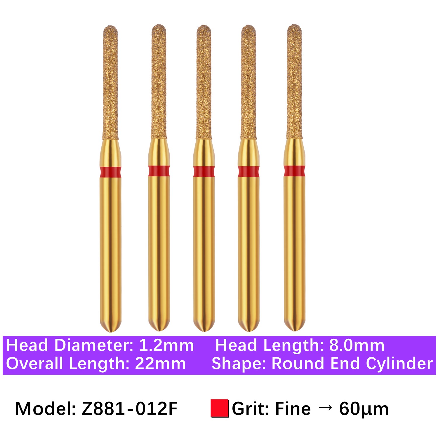 Vakker 5pc Dental Zirconica FG Diamond Burs Z881-012FFine Round End Cylinder