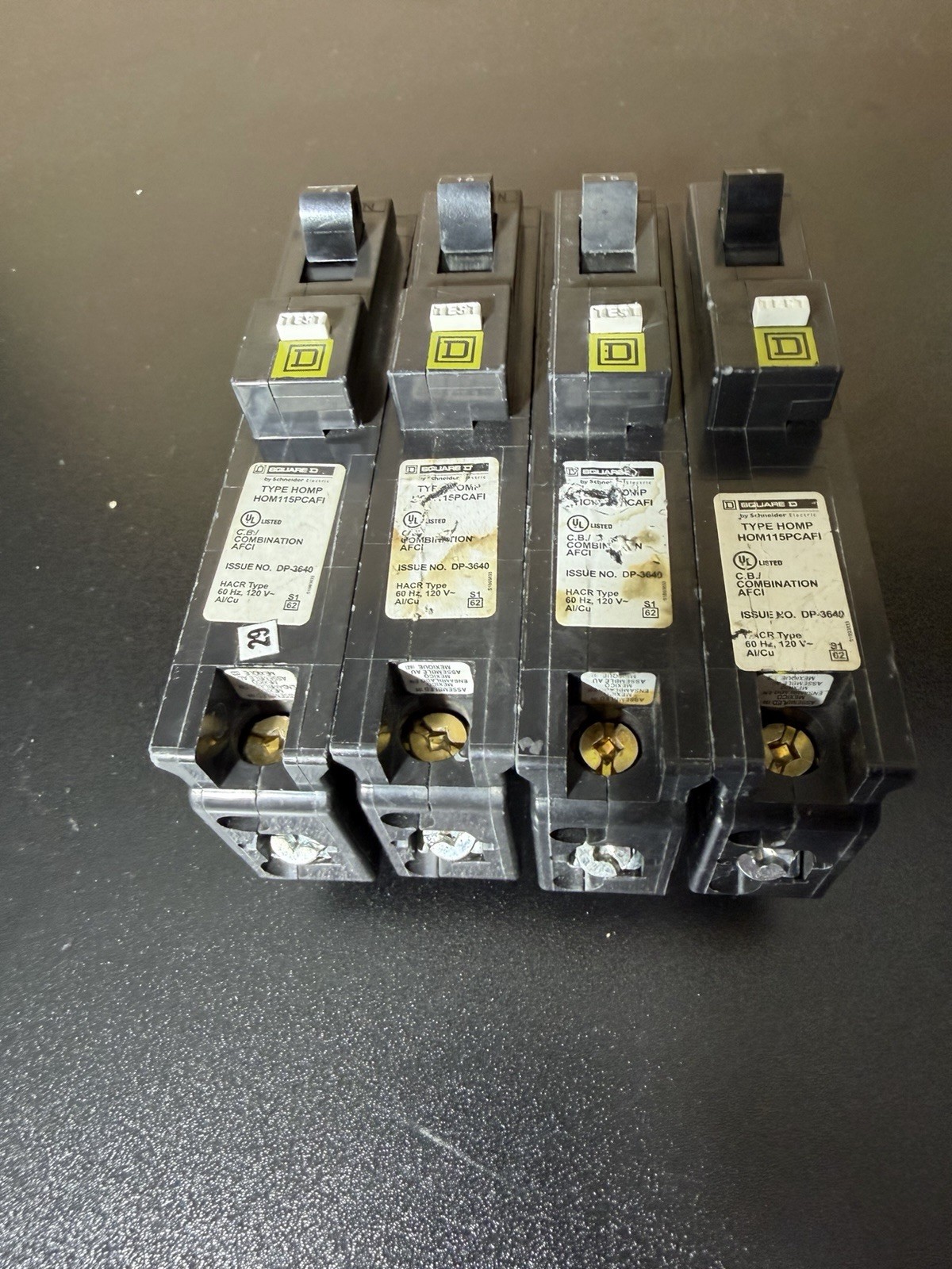 Square D HOM115PCAFI 15A Combination AFCI Circuit Breaker Lot of 4, 1-Pole, 120V