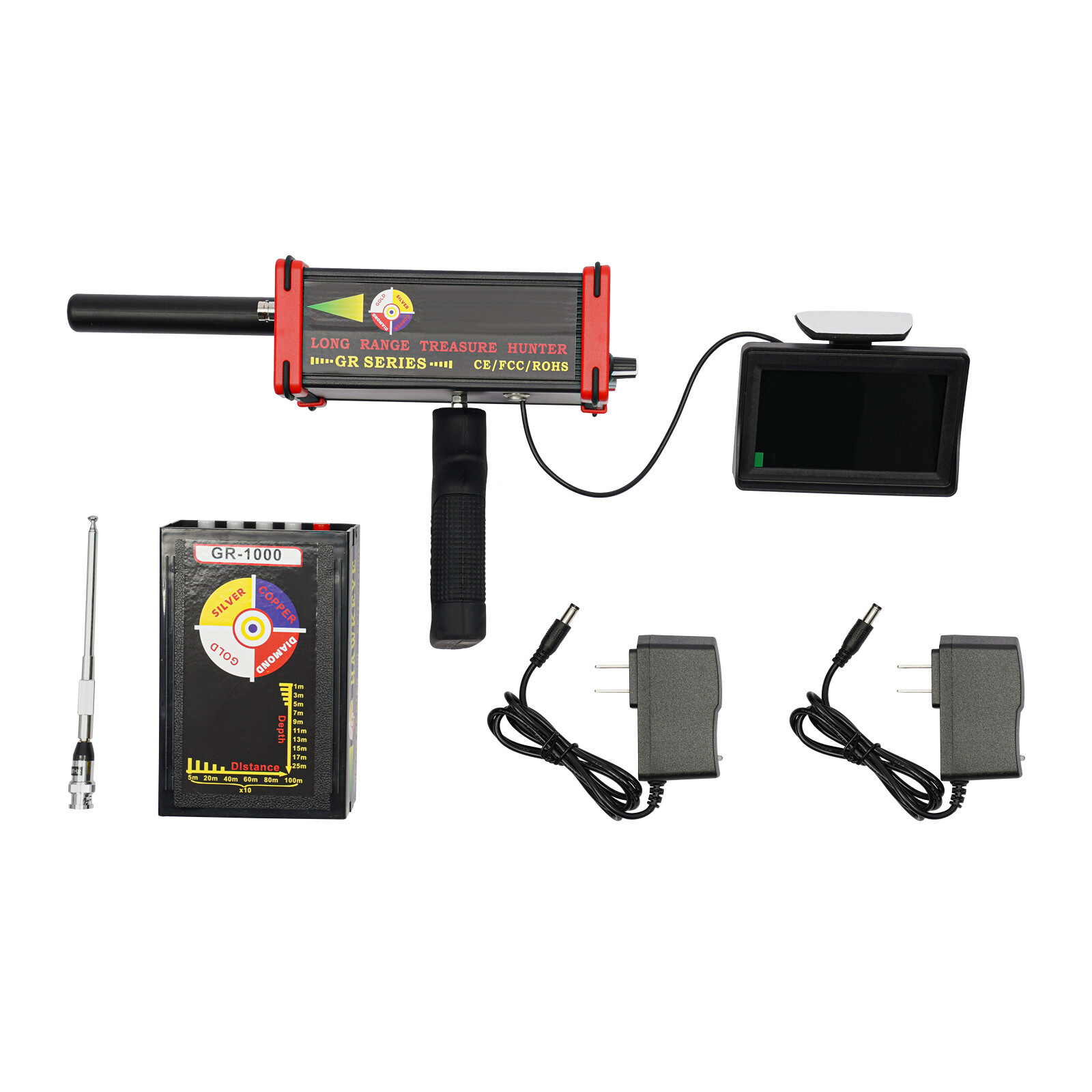 Long Range Metal Detector HandHeld Gold Detector 1000M w/ LED Screen & Chargers